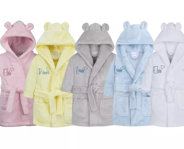 Personalised Embroided Baby Girls, Boys Super Soft Dressing Gown Robe Bear Ears