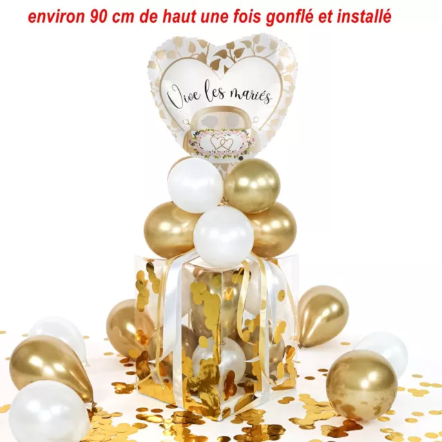 Coffret cadeau Ballon Alu Latex XXL  DIY Vive les mariés monté env 90 cm HT