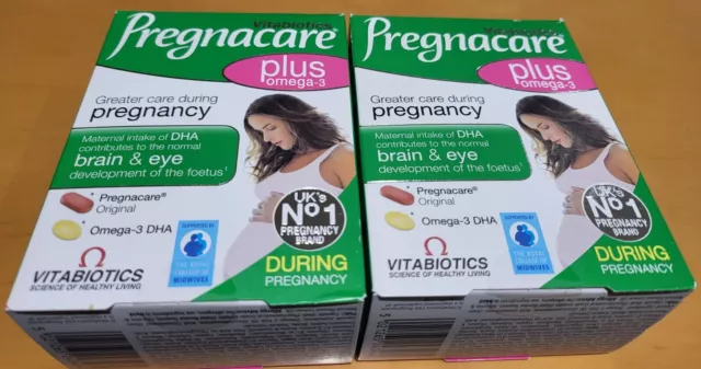 2 BOXES PREGNACARE Plus Omega-3 Dietary Supplement - 60 Tablets in each