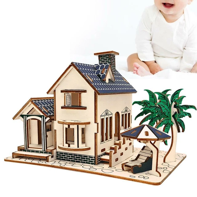 Wooden 3D Puzzle Jigsaw Beach House Villa Building Kids Educational Toys Gifts