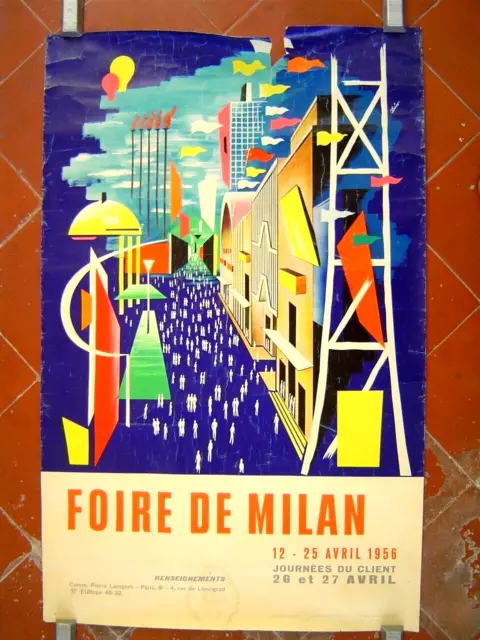 AFFICHE sérigraphie ancienne : FOIRE DE MILAN 1956 / ITALIE / STUDIO DINELLI