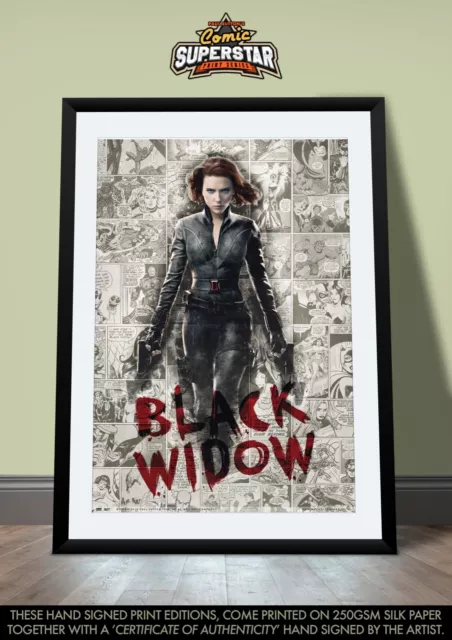Black Widow SEXY Scarlett Johansson Avengers DC Comic SUPERSTAR A3 Signed Print