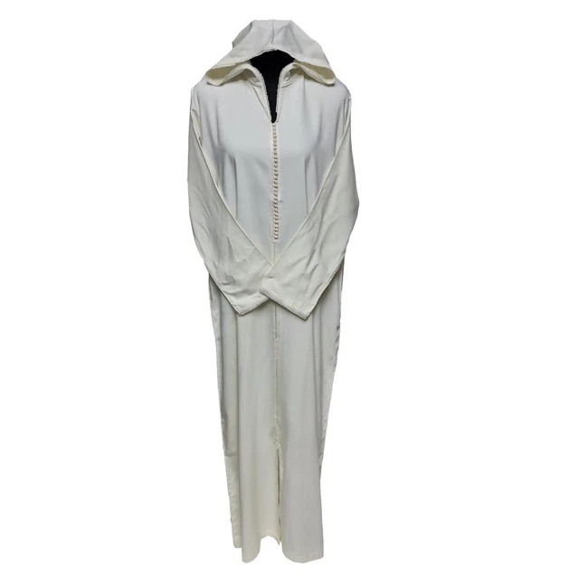 Women's Moroccan Cream Cotton /Malifa Wool Blend Long Sleeve Hooded Djellaba