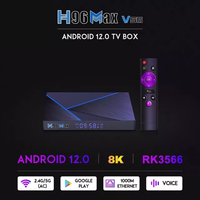 H96 Max V56 RK3566 Android 12.0 TV Box 8GB Ram 64GB 4K Wifi BT Gigabit Lan 2024