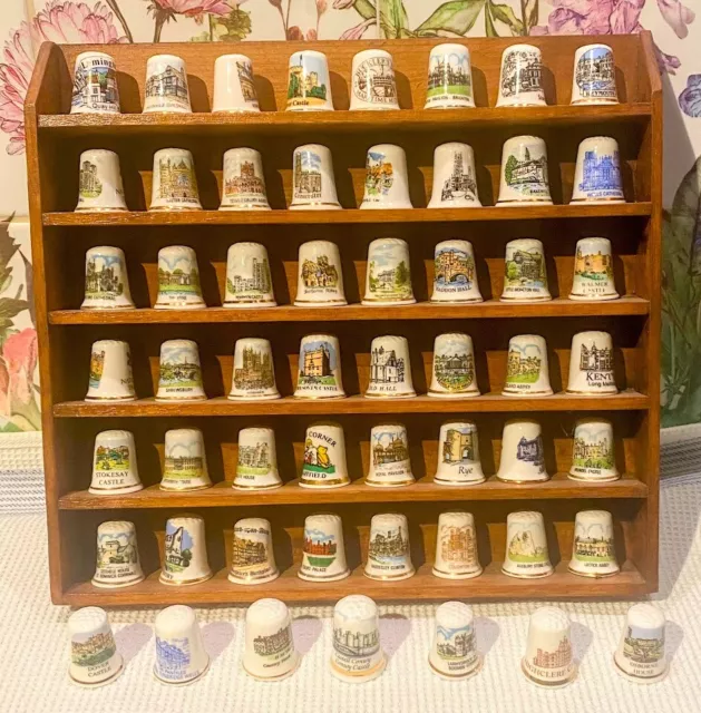 54 Bone China Collectable Thimbles with wooden stand-National Trust Theme