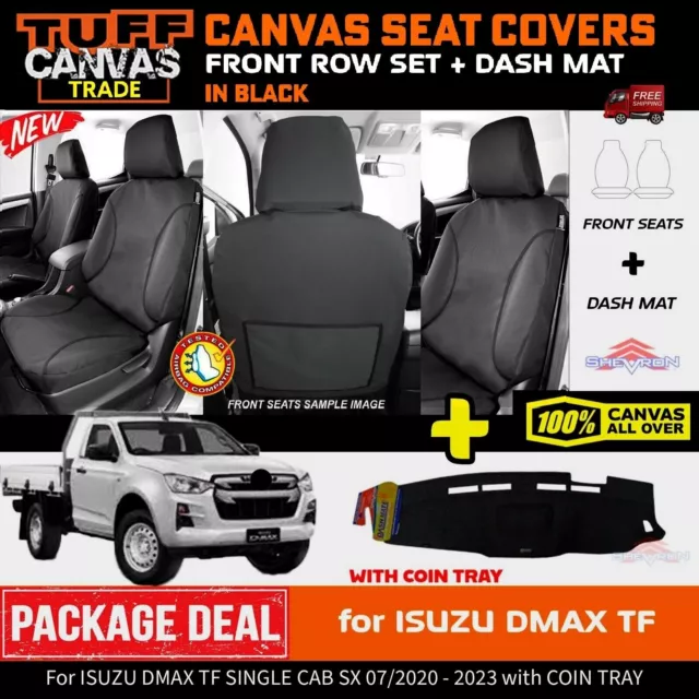 TUFF Trade Canvas Front Seat Covers DASH MAT Dmax Single Cab Coin Tray 20-24 BL