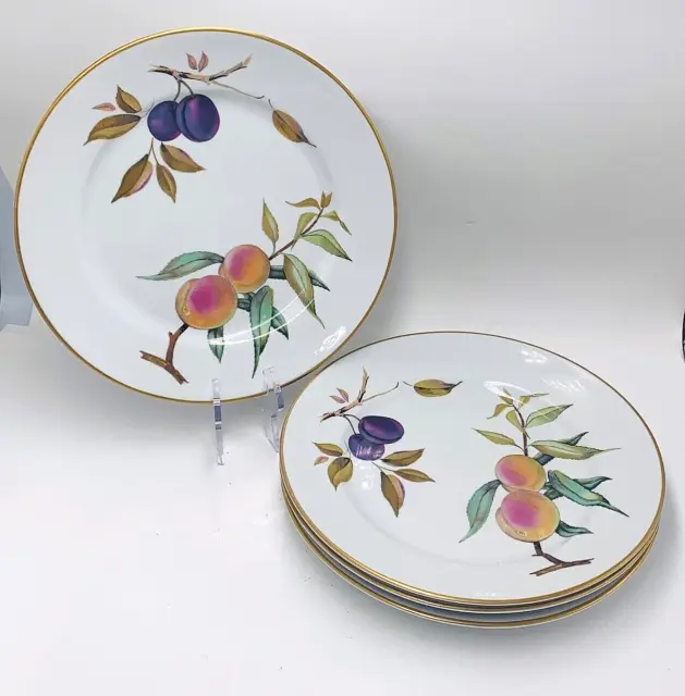 Royal Worcester EVESHAM GOLD Rim 10" Dinner Plates Set 4 England Fine Porcelain