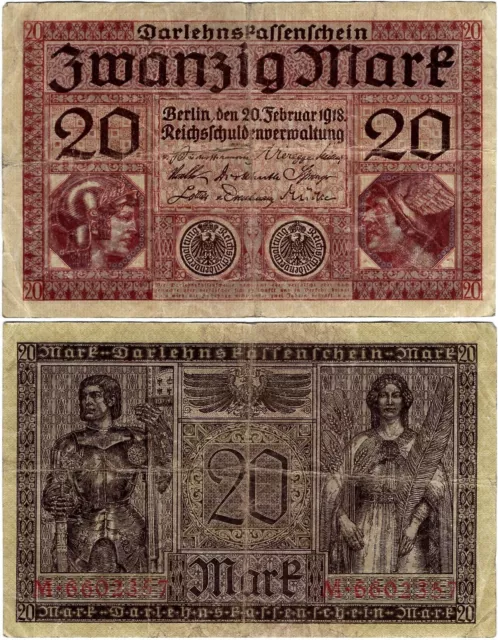 Banknote 20 Mark 1918 Berlin Darlehnskassenschein DEU-62 Ro.55 P-57