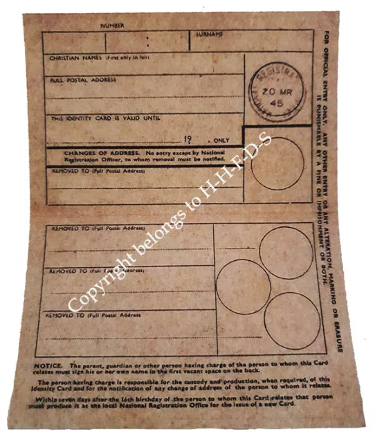 1940s/WW2 Blitz Wartime Memorabilia Kids-under 16 IDENTITY CARD Great for School 2