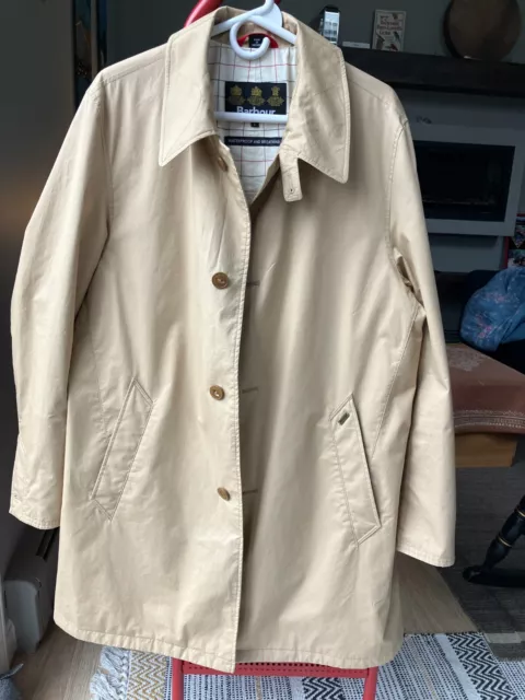 EUC Barbour Waterproof Stirrup Overcoat Trench Coat men jacket khaki large