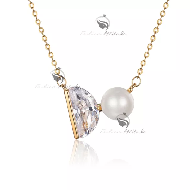 18k yellow gold GP made with SWAROVSKI crystal pearl pendant necklace