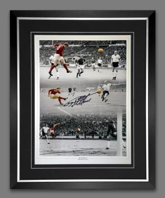 Geoff Hurst Hand Signed And Framed England Hattrick  Football 12x16 Photograph