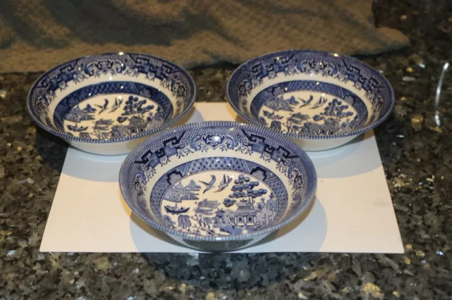 Churchill Staffordshire England Set Of 3 Cereal Bowls Blue Willow ? 6 Inch Bowls
