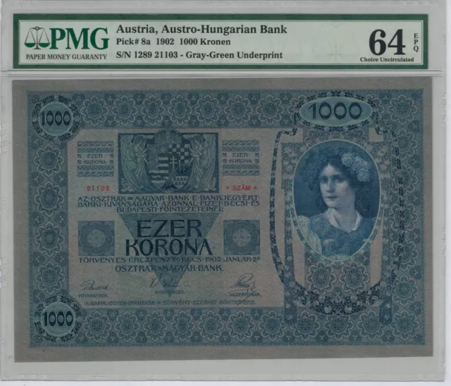 Austria , Austro Hungarian bank 1902 1000 Kronen PMG 64 Gray-Green Underprint