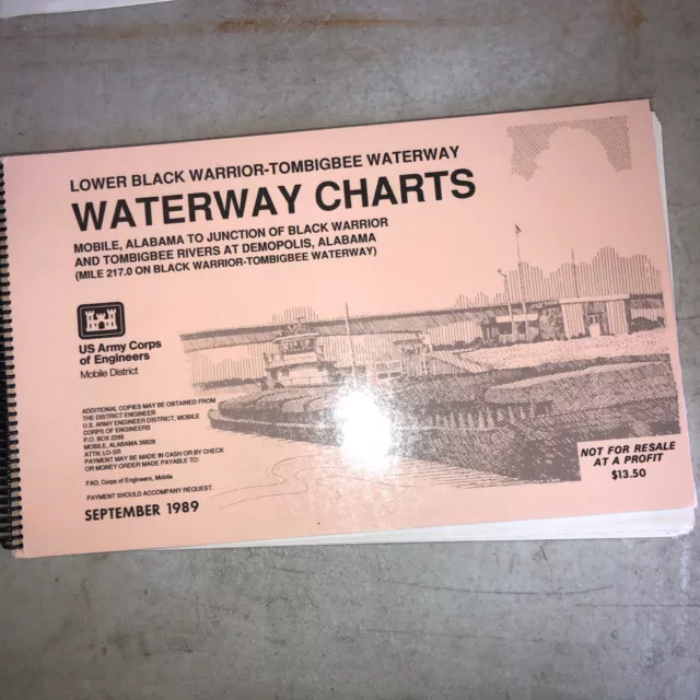 1989 US Army Corps of Engineers Black Warrior Tombigbee Water Navigation Charts