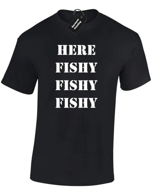 Here Fishy Fishy Mens T Shirt Funny Fishing Carp Fisherman Angling Gift Clothing
