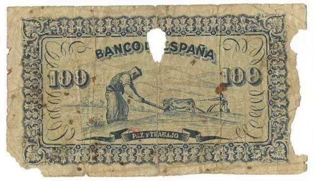 España: 100 Pesetas (Emisión Local Gijon). Año 1937. Sin Serie. Muy Mal. Escaso. 2