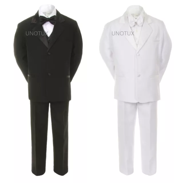 Baby Toddler Teens Boys Black White Formal Wedding Bow Tie Vest Suit Tuxedo S-20