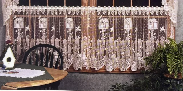 VTG Heritage Lace White Tier Curtain 60"x36" NOS BIRDHOUSE Country Birds Kitsch