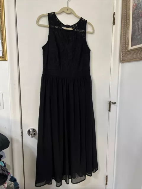 Women's DRESSYSTAR Black Lace Top Dress Size XL  Maxi Long Chiffon Prom Gown