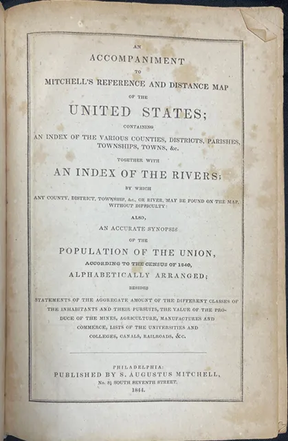 1844 Accompaniment to Mitchell's reference and distance map...Slaves, Indians