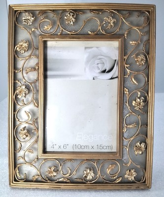 VINTAGE ORNATE FLORAL picture photo frame home decor rectangular gold