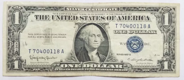 1957 B Blue Seal $1 One Dollar Silver Certificate Bill - Old Paper Money
