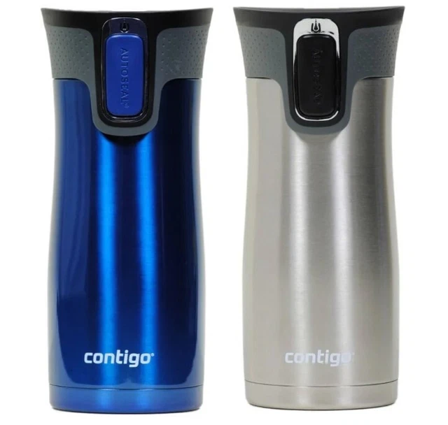 NEW 2-Pack Contigo AUTOSEAL West Loop Travel Mugs 16oz: Monaco & Stainless Steel