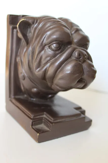 Art Deco Rare Boxer Bulldog Monochrome Finish Solid Plaster Dog Head Bookend