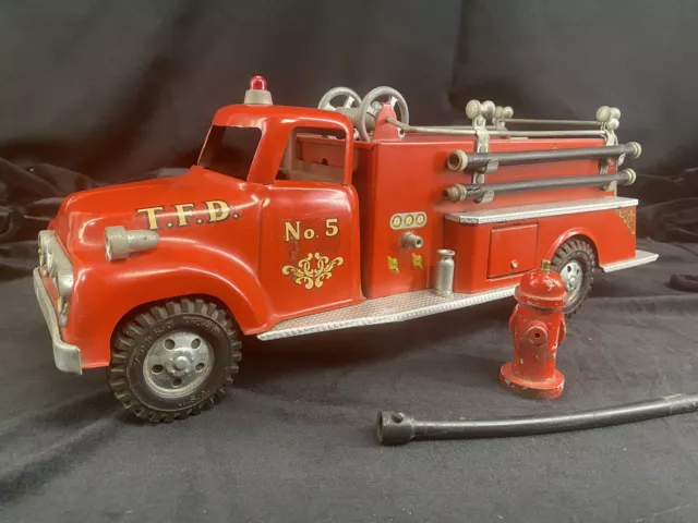Tonka 1956 Fire Pumper Truck No. 5 Engine Pressed Steel w/ Original Fire Hydrant Tonka 1956 Fire Pumper Truck No. 5 Engine Pressed Steel w/ Original Fire Hydrant