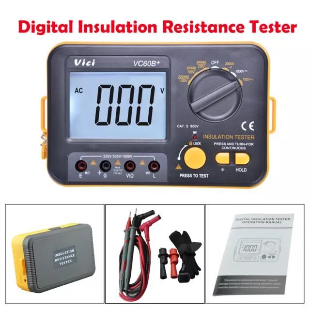 Digital Insulation Resistance Tester Megger MegOhm Meter 1000V 0.1~2000MΩ VC60
