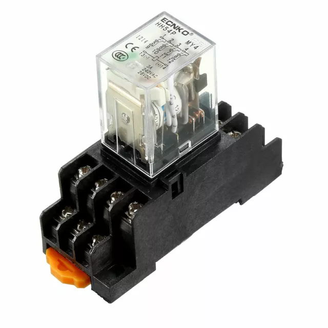 HH54P DC 12V Coil 4P4T 14 Pins Electromagnetic Power Relay Green LED with socket