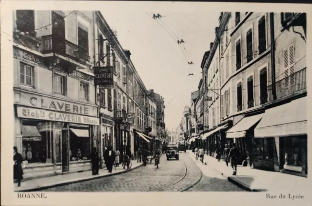 CPA 42 Roanne rue du Lycée animated circa 1938/1939. 30c Red Sower Stamp.