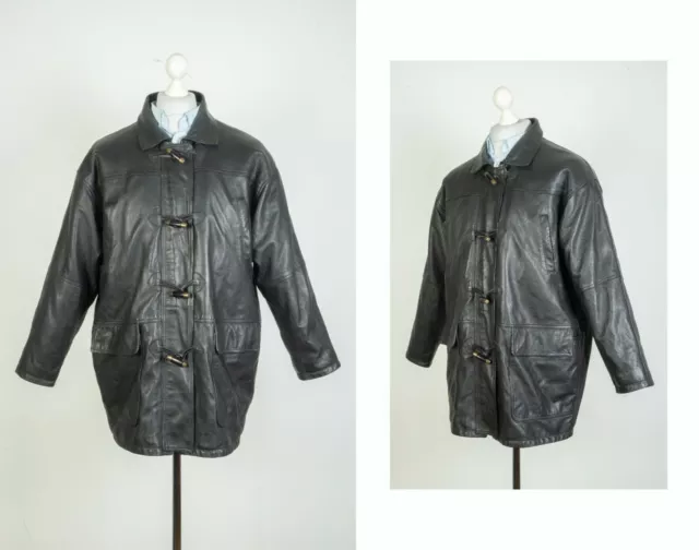 Ladies Burberrys London Leather Nova Check Black Duffle Coat Jacket Size UK 16
