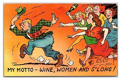 VTG 1940s- Pin Up Ladys Cartoon Postcard (UnPosted) *Risqué Humor Cartoon*