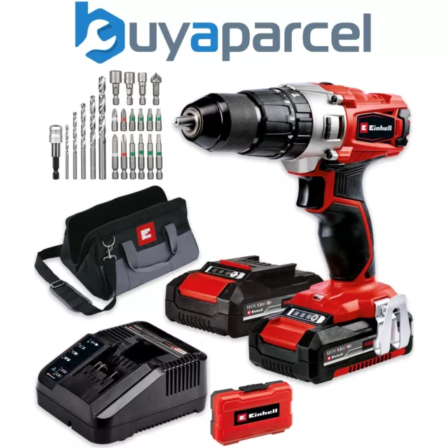 Taladro combinado inalámbrico Einhell TE-CD PXC 18v mandril de metal 2 baterías + juego de brocas