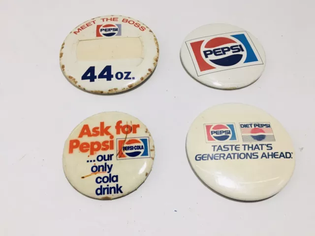 Vintage Pepsi Cola Advertising Buttons (Lot of 4) Meet the Boss USA Pinback