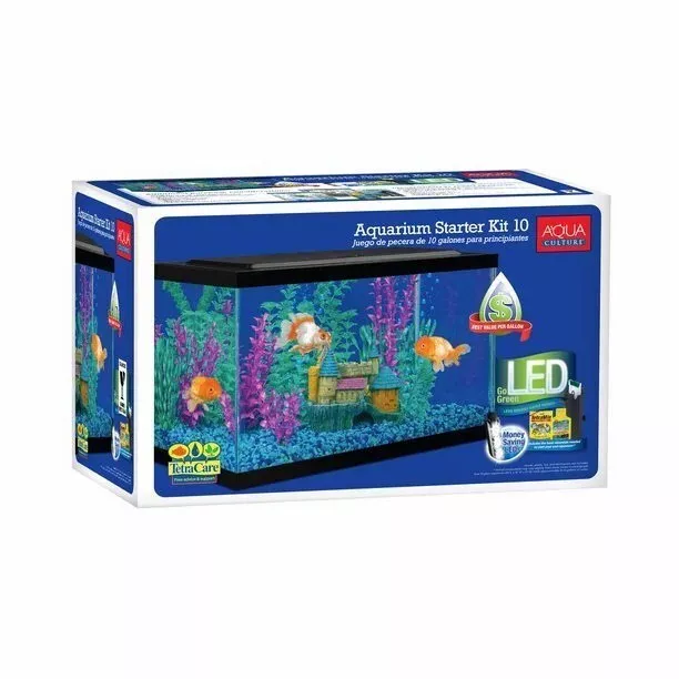 10 Gallon Glass Aquarium Starter Kit LED Lighting Tetra Filter Aqua Fish Tank
