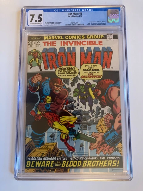  Iron Man 55 CGC 7.5 Key 1st appearance Thanos, Drax, Starfox STARLIN art, W/OW 