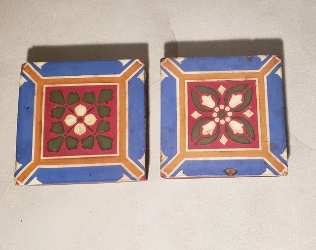 Minton Hollins Co Majolica 2 Victorian Art Tiles Stoke Upon Trent