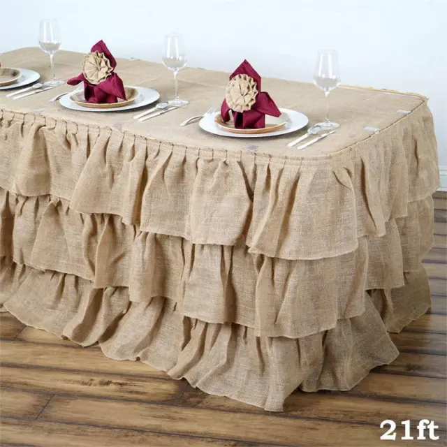 21 ft Natural Burlap TABLE SKIRT 3 Tiers Ruffles Wedding Party Catering Supply