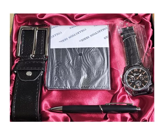 Men's Gift Set Belt + Wallet + Pen + Large Dial Quartz Watch with Gift Box