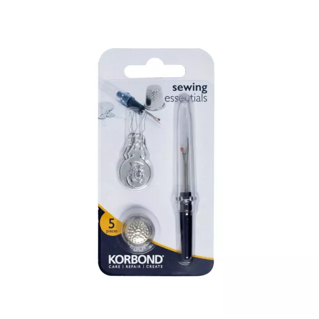 KORBOND 5 Piece Sewing Essentials Thimble / Stitch Ripper / Threaders 108092