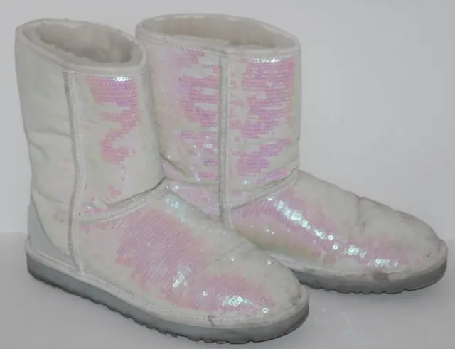 UGG Women's Boots Sequins Iridescent "I Do" White Sz 7 RARE HTF FREE SHIPPING!
