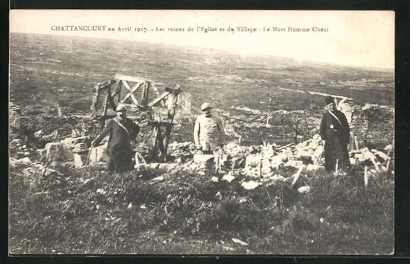 CPA Chattancourt, The Ruins of the Church and the Village - The Mort Homme West