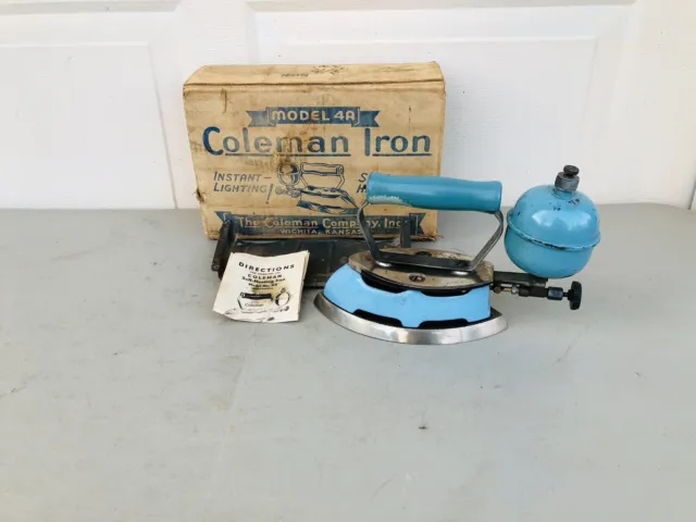 Vintage Coleman Iron Model 4A Blue Enamel Instant Lite Box