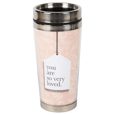 You Are So Very Loved Peach Floral 16 Ounce Stainless Steel Travel Mug Tumbler