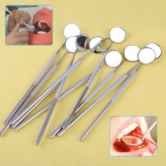 10 Dental Stainless Steel Mouth Mirror Reflector Handle Instrument 16.7x2.3cm lp