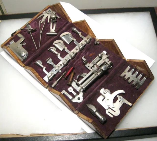 Antique Singer Oak Puzzle Box w/ Sewing Machine Attachments Pat Feb 19 1889