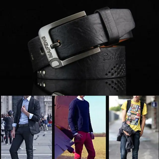 Mens Classic PU Leather Belt Casual Pin Waist Belt Waistband Belts M8G6
